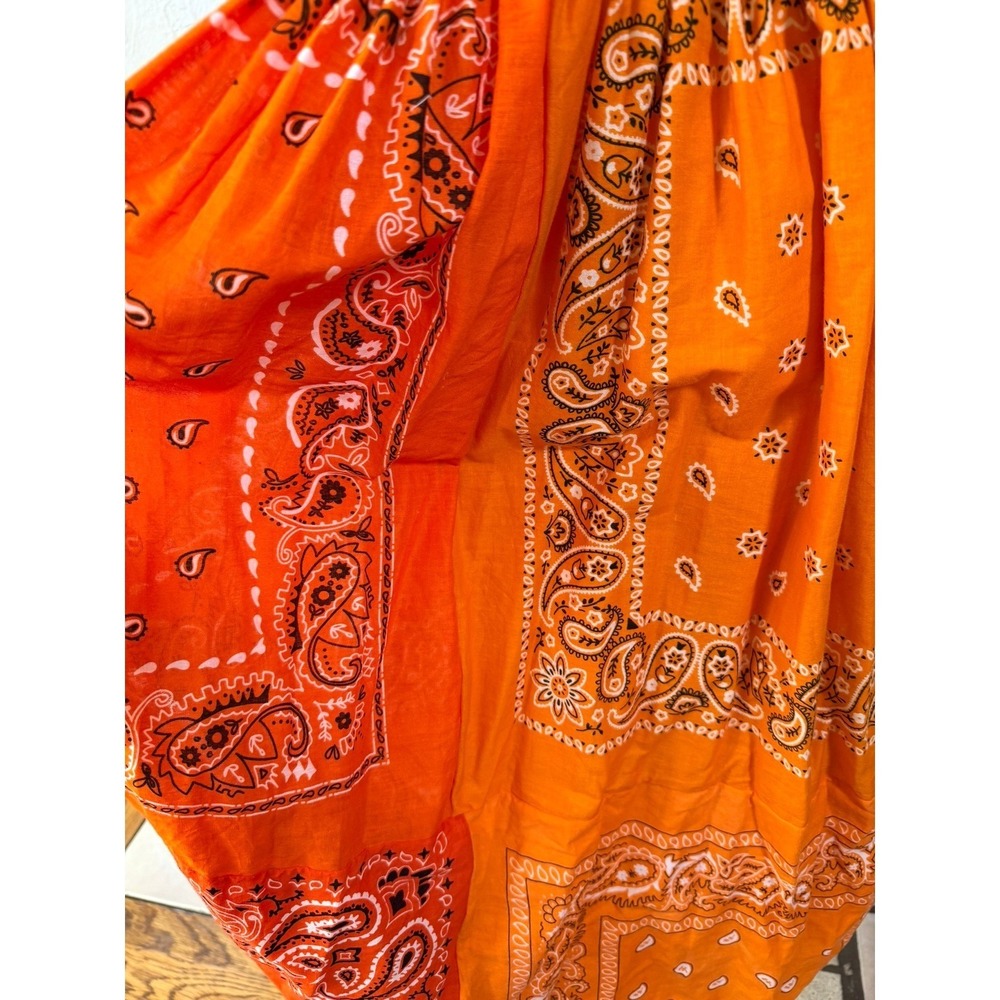 Handmade Orange Bandana Patchwork Midi Dress Bell Sleeve Paisley Boho S/M - Picture 6 of 11